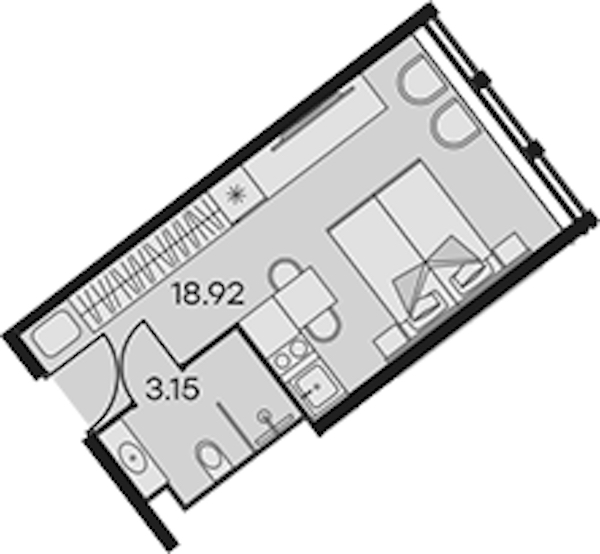 Квартира студия 22.07 м², 3/15 эт., Апарт-отель «Апарт-отель 25-7 Заневский»